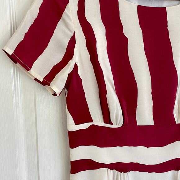 J. Peterman Silk Dress Burgundy Stripe Size 2 - Picture 3 of 10
